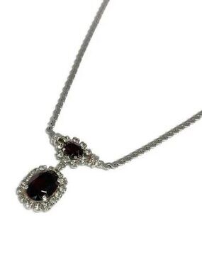 DIOR/ChristianDior Silver Red Hardware Color Stone Necklace